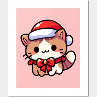 Cute Kawaii cat Christmas Posters and Art